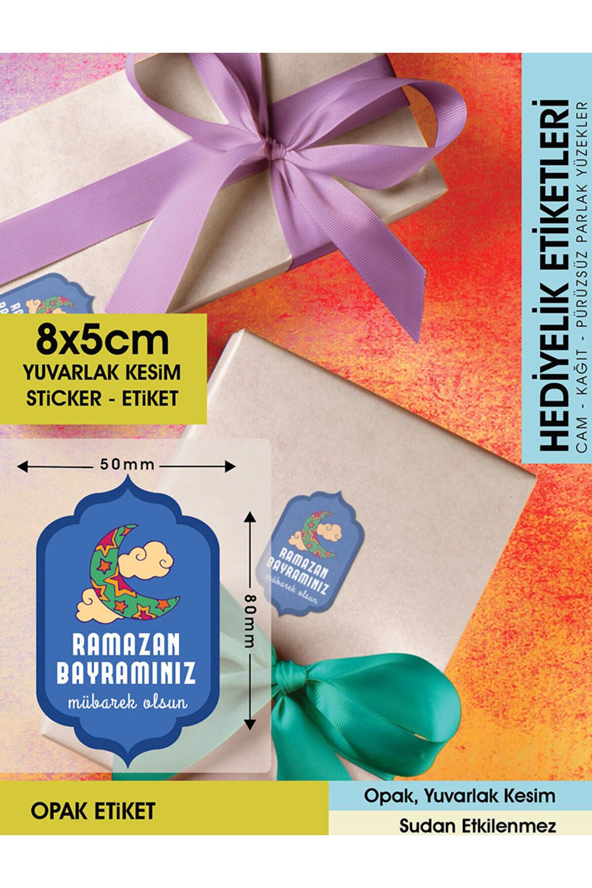 Ramazan Bayramınız Mübarek Olsun 8x5cm - Letbil 25 Adet Opak Sticker