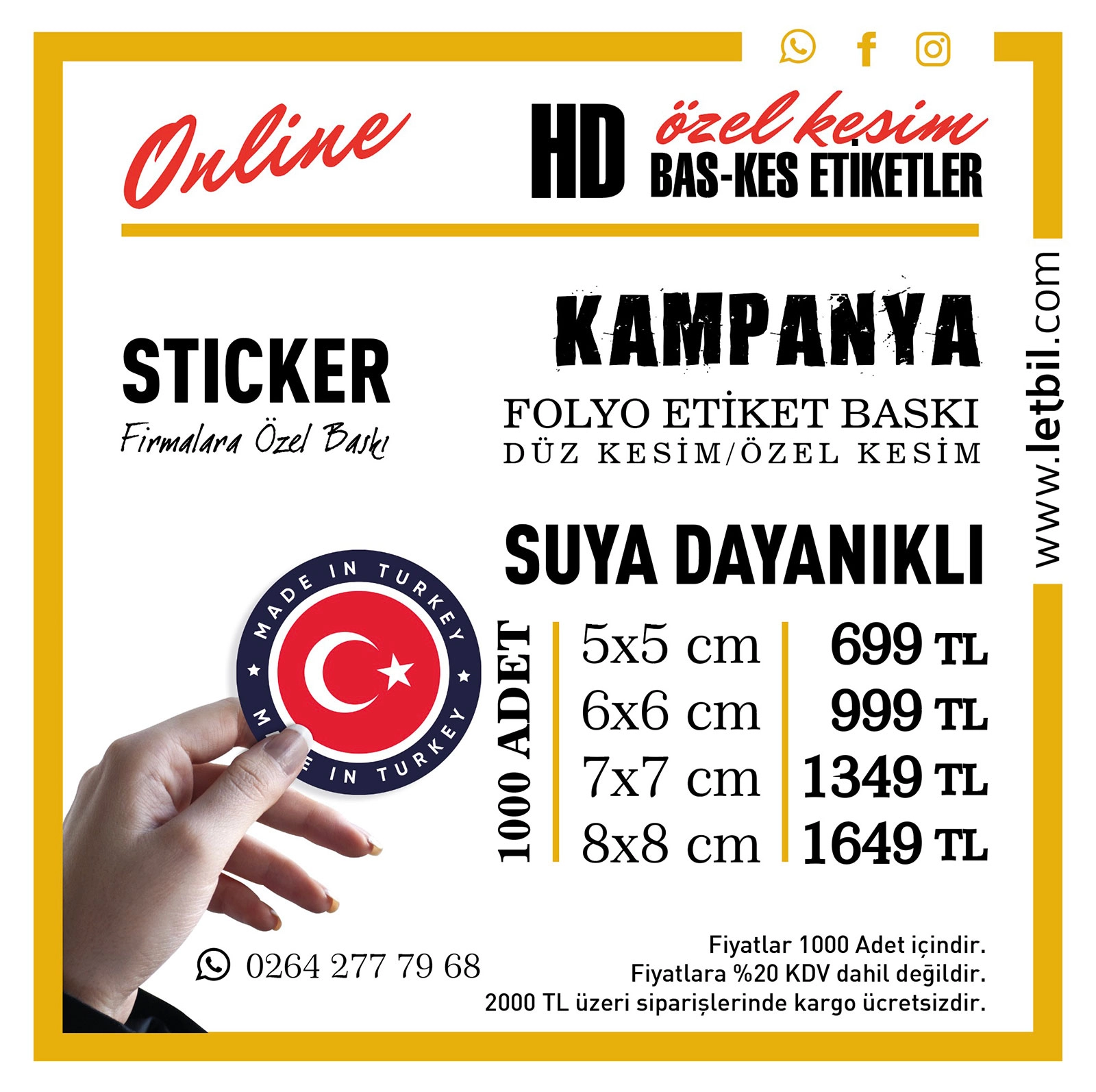 Kurumsal Firmalara Özel Folyo Baskı Etiket, 1000 Adet Letbil Sticker