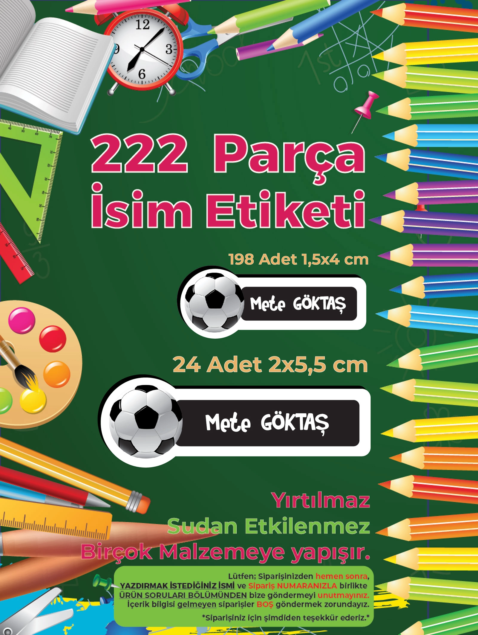 Futbol Temalı Okul Etiketi - Siyah Beyaz Renk Seçenekli - 222 Adet Folyo Sticker