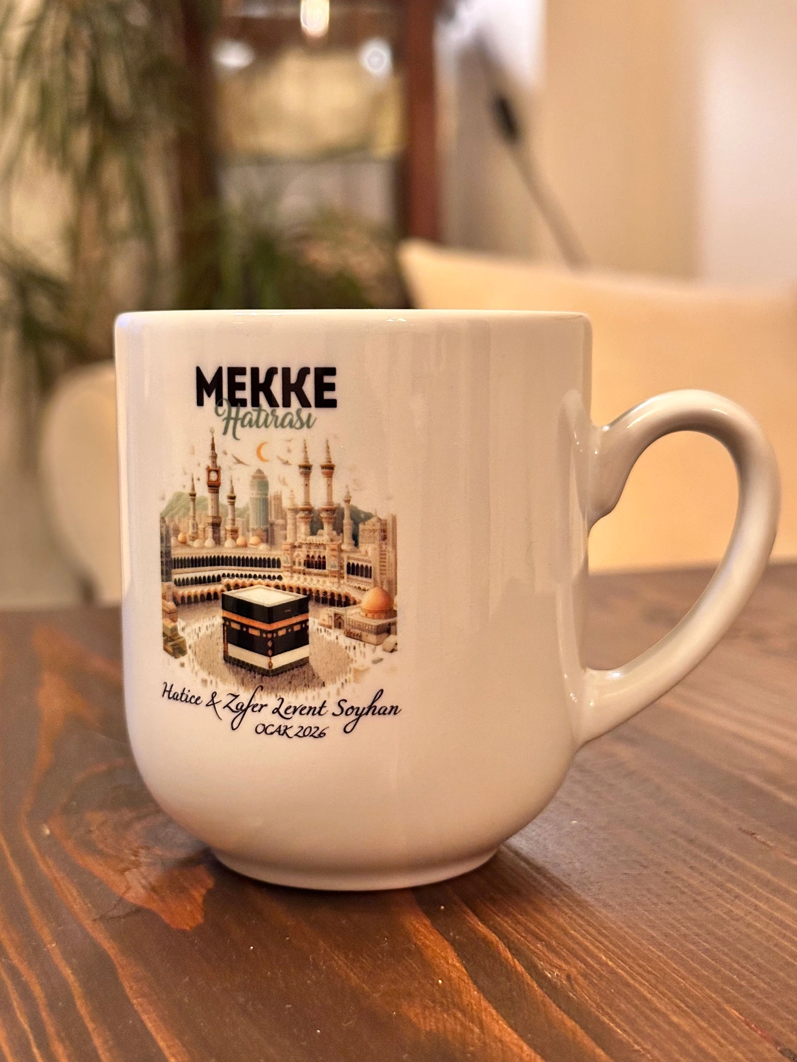 Kişiye Özel İsimli, Kâbe Görselli Mekke Hatırası Porselen Elite Kupa Bardak
