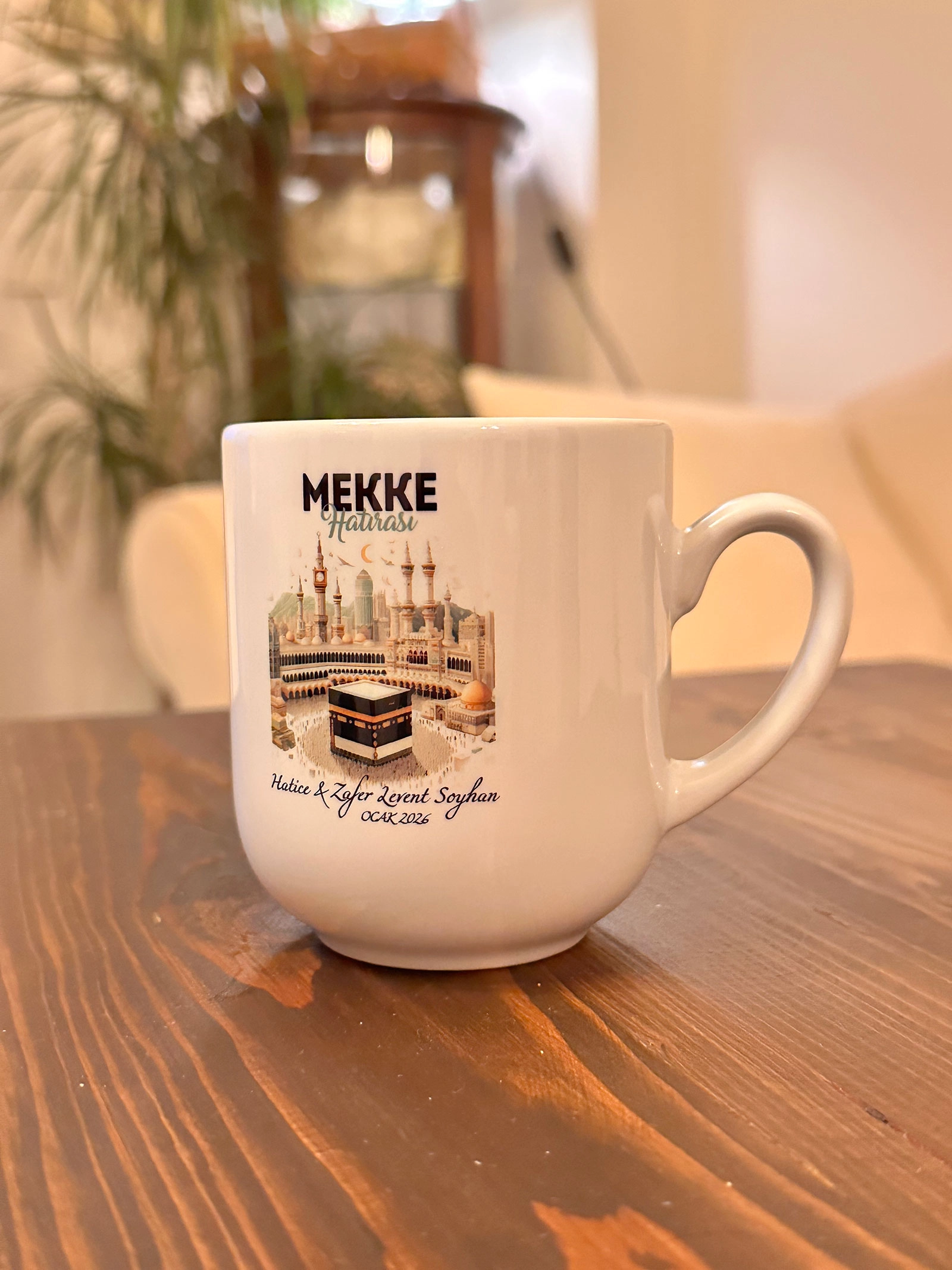 Kişiye Özel İsimli, Kâbe Görselli Mekke Hatırası Porselen Elite Kupa Bardak