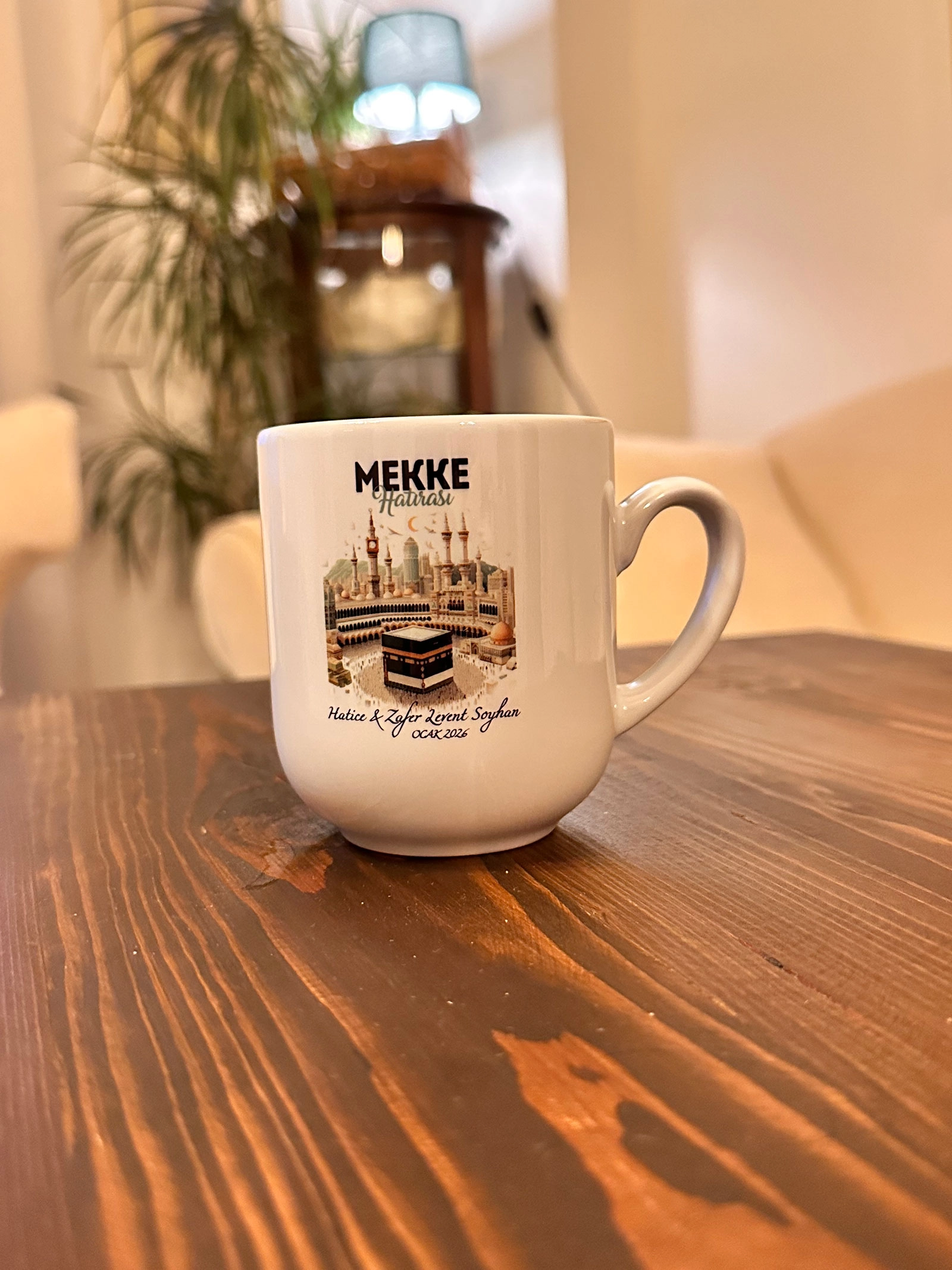 Kişiye Özel İsimli, Kâbe Görselli Mekke Hatırası Porselen Elite Kupa Bardak