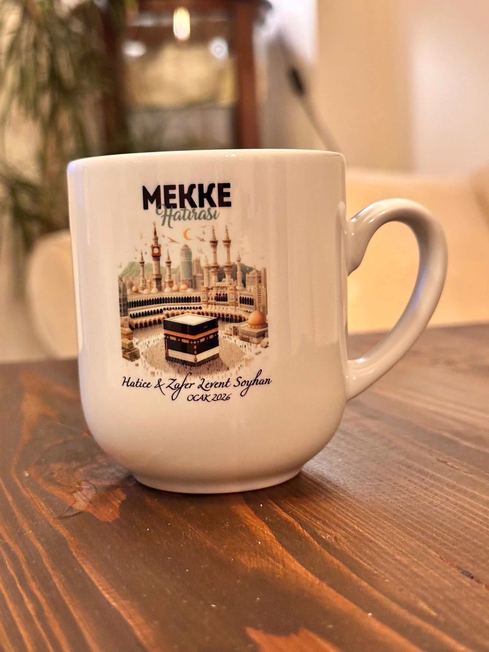 Kişiye Özel İsimli, Kâbe Görselli Mekke Hatırası Porselen Elite Kupa Bardak