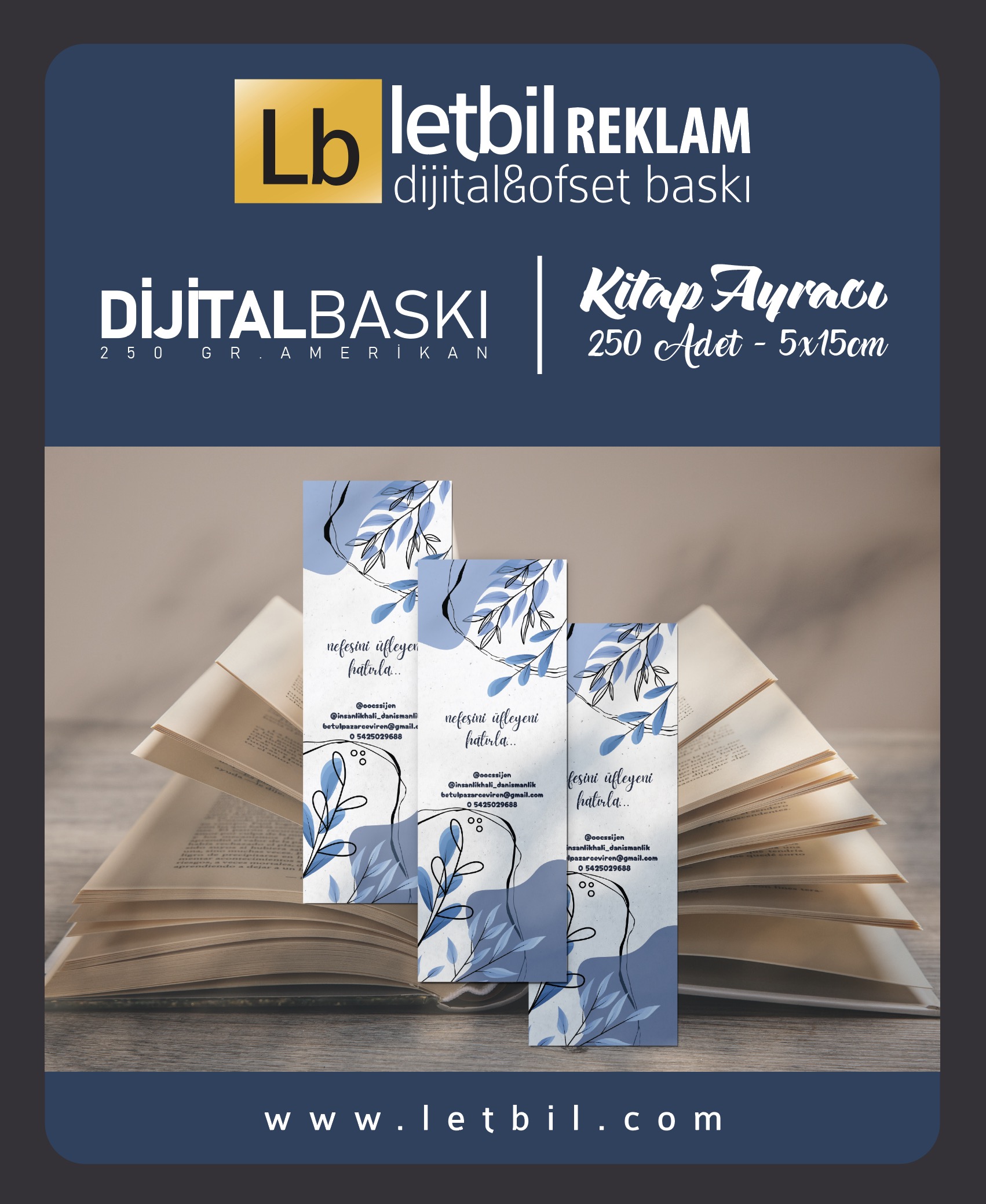 Kitap Ayraçı Tek Taraf Renkli Baskı - 5x15 cm - 250 Adet