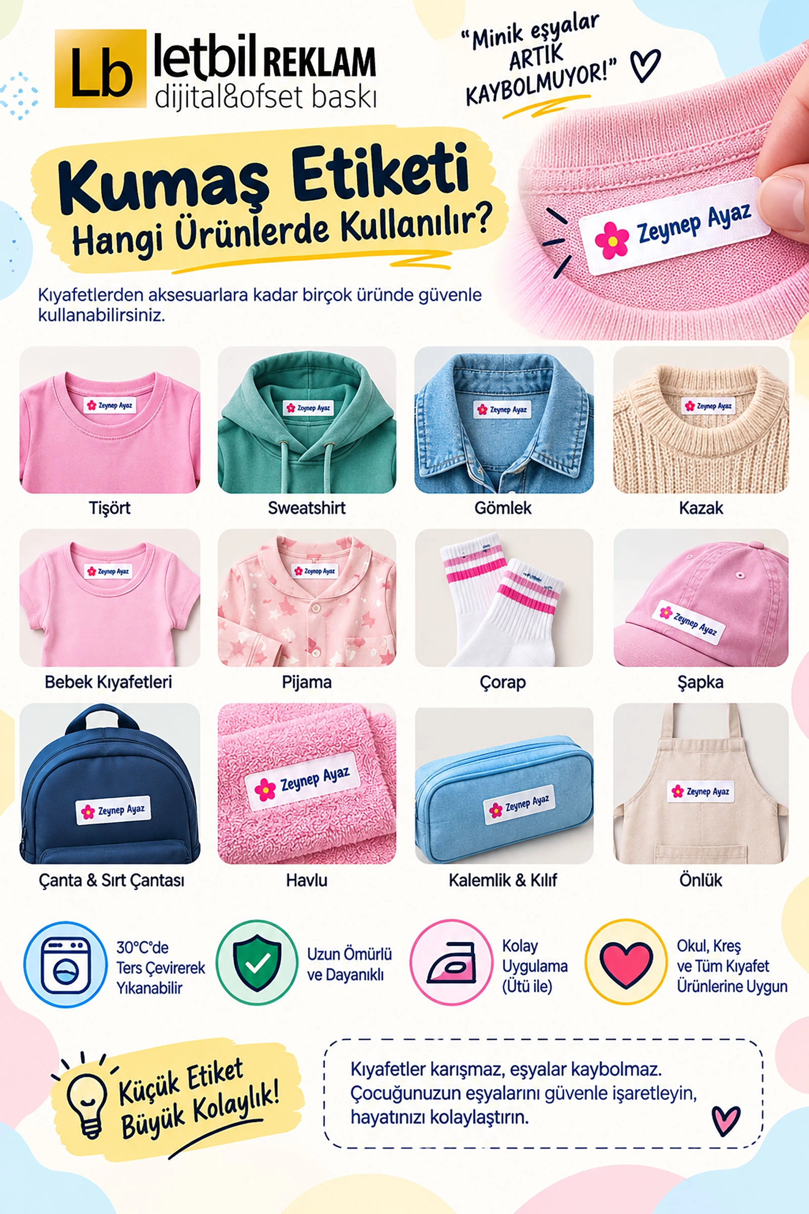 Okul Etiketi, Kişiye Özel Kumaş Etiketi, Unicorn Etiketi - 139 Adet