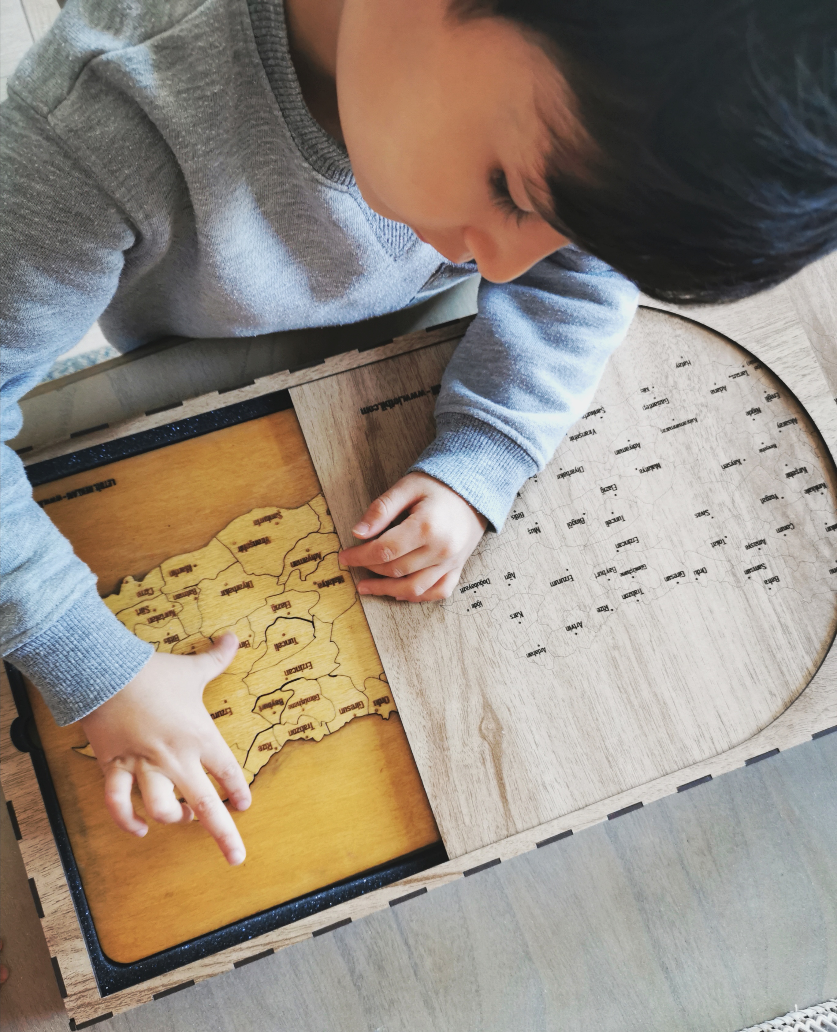 Ahşap Türkiye Haritası, Yapboz, Puzzle Kutulu - (50X27,50cm)