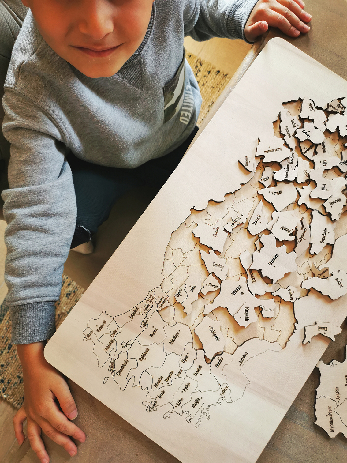 Ahşap Türkiye Haritası, Yapboz, Puzzle Kutulu - (50X27,50cm)