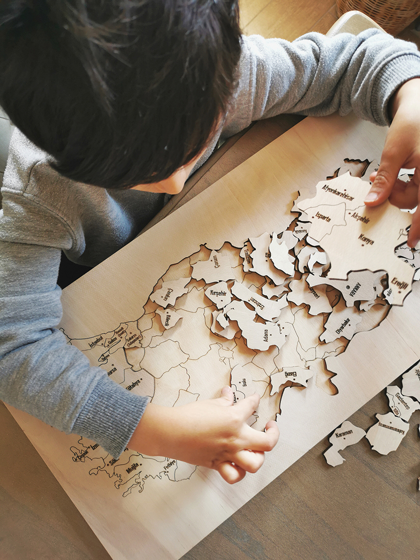 Ahşap Türkiye Haritası, Yapboz, Puzzle Kutulu - (50X27,50cm)
