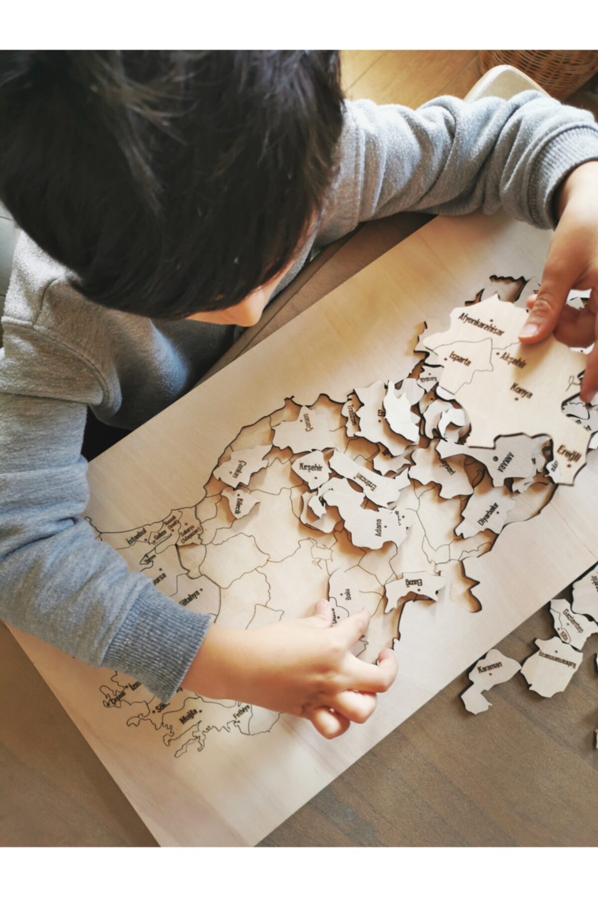 Ahşap Türkiye Haritası, Yapboz, Puzzle Streçli/Kutusuz - (50X27,50cm)