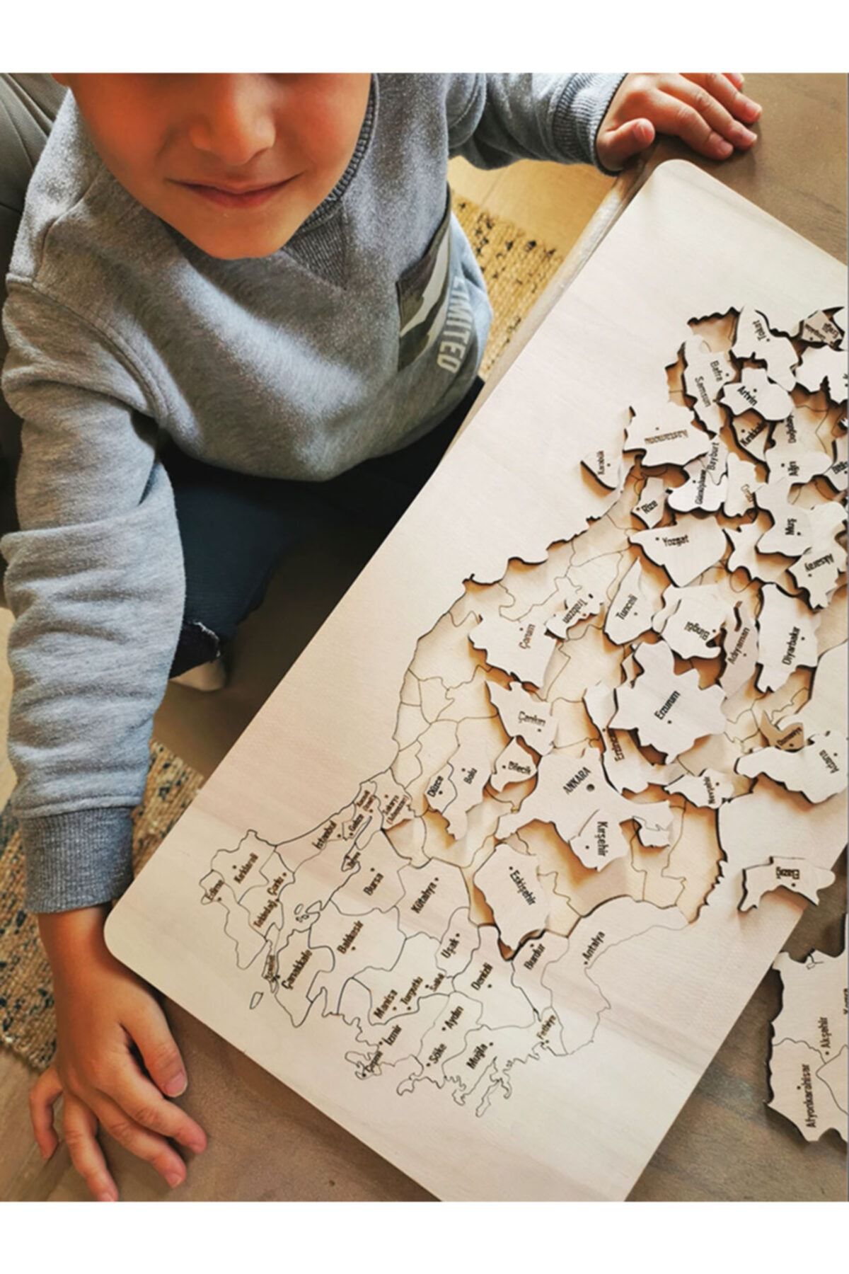 Ahşap Türkiye Haritası, Yapboz, Puzzle Streçli/Kutusuz - (50X27,50cm)