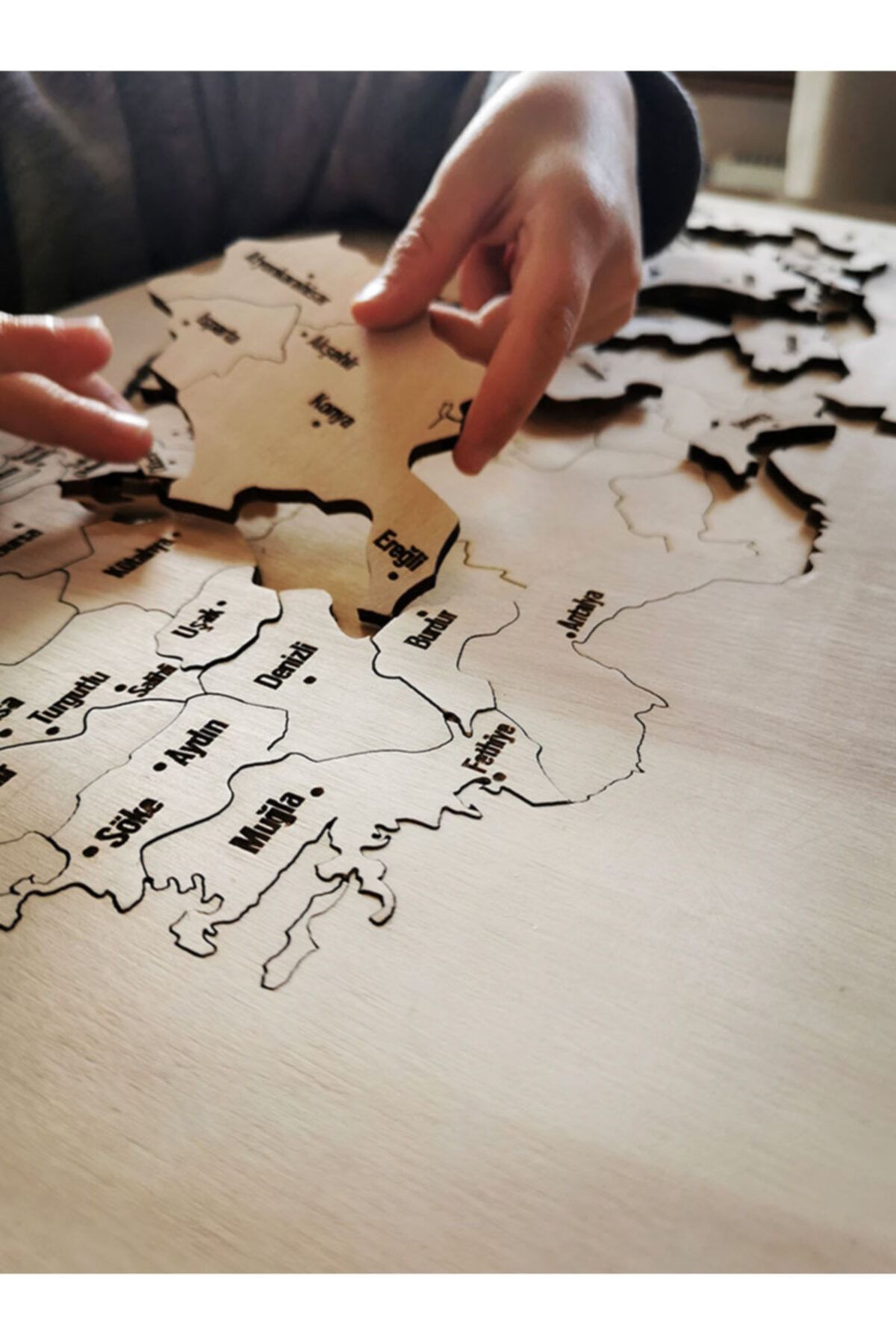 Ahşap Türkiye Haritası, Yapboz, Puzzle Streçli/Kutusuz - (50X27,50cm)