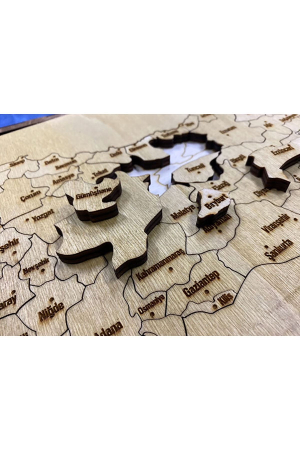 Ahşap Türkiye Haritası, Yapboz, Puzzle Streçli/Kutusuz - (50X27,50cm)