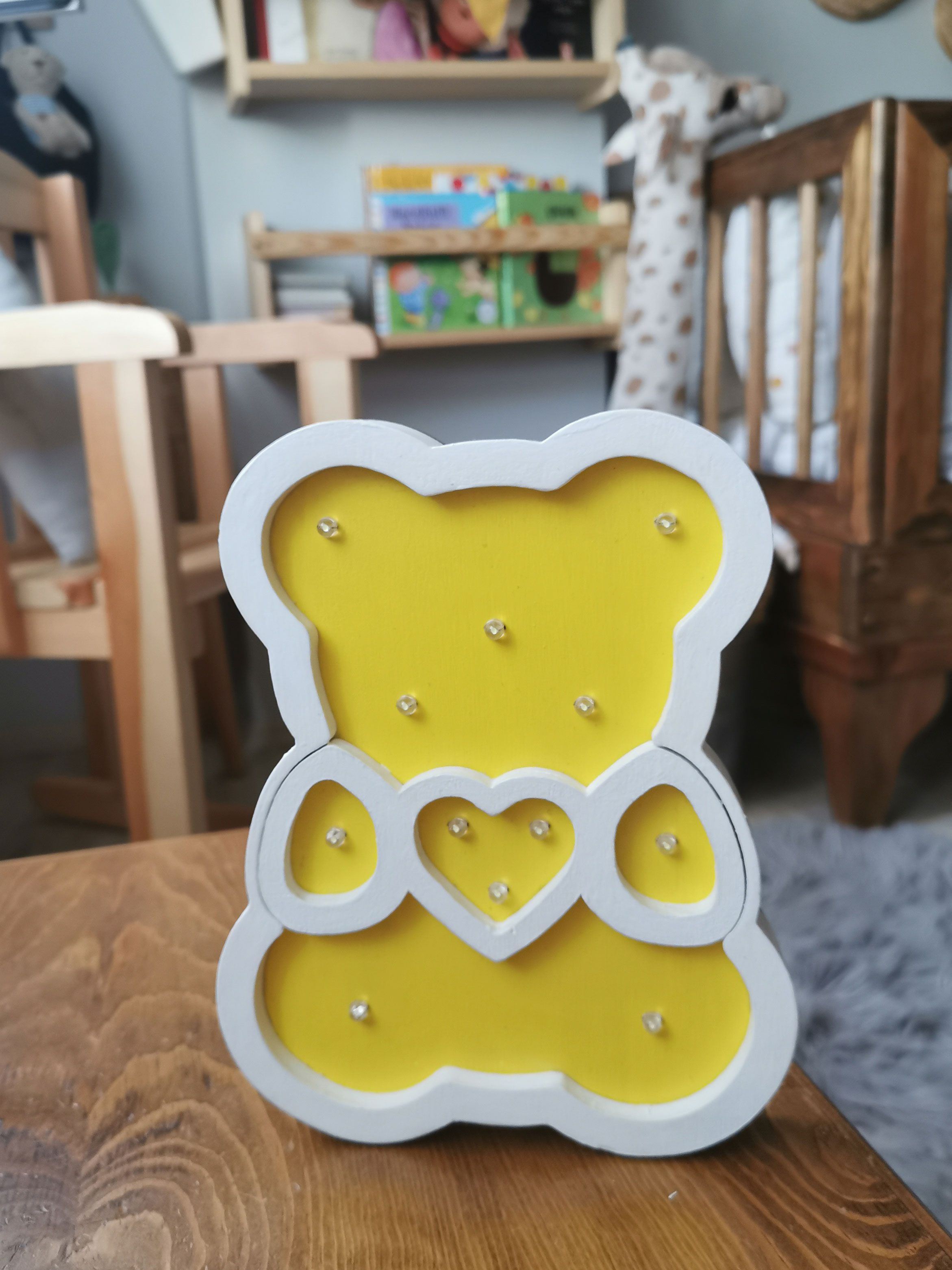 Ayıcık - Pilli Gece Lambası 20 Cm - Sarı Beyaz