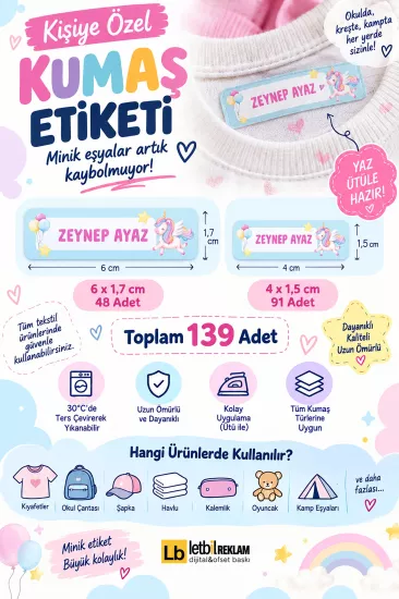 Kişiye Özel Kumaş Etiketi - Unicorn