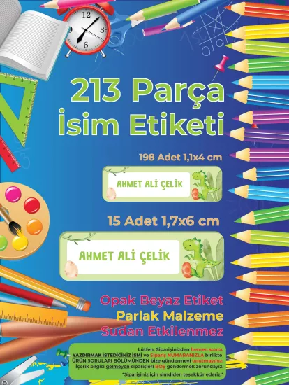 Okul Etiketi Kalem Defter Etiketi - Şirin Dinazor