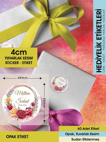 Kırmızı Gül Düğün Etiketi 4cm