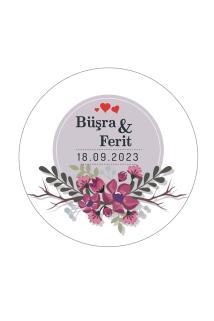 Kalpli Çiçek Motifli, Hediyelik Etiket 4 Cm - Sticker