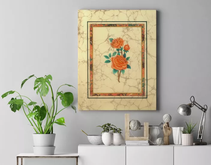 Ebru Gül Deseni Kanvas Tablo | Duvar Dekoru