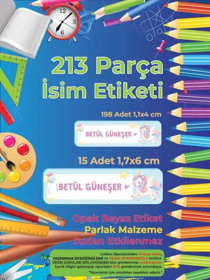 Okul Etiketi Kalem Defter Etiketi - Unicorn