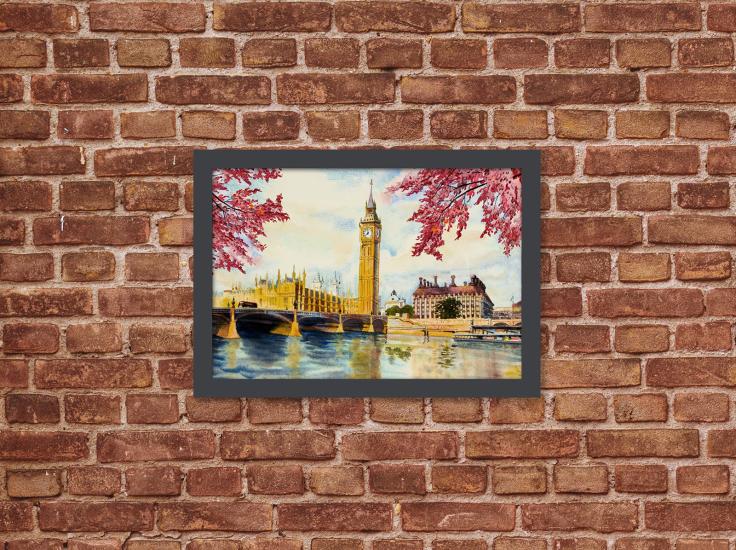 Big Ben Saat Kulesi, Nehir Teması, Ahşap Tablo