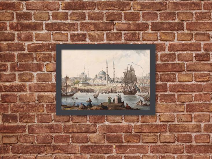 Vintage Istanbul Limanı Dijital Baskı, Ahşap Tablo