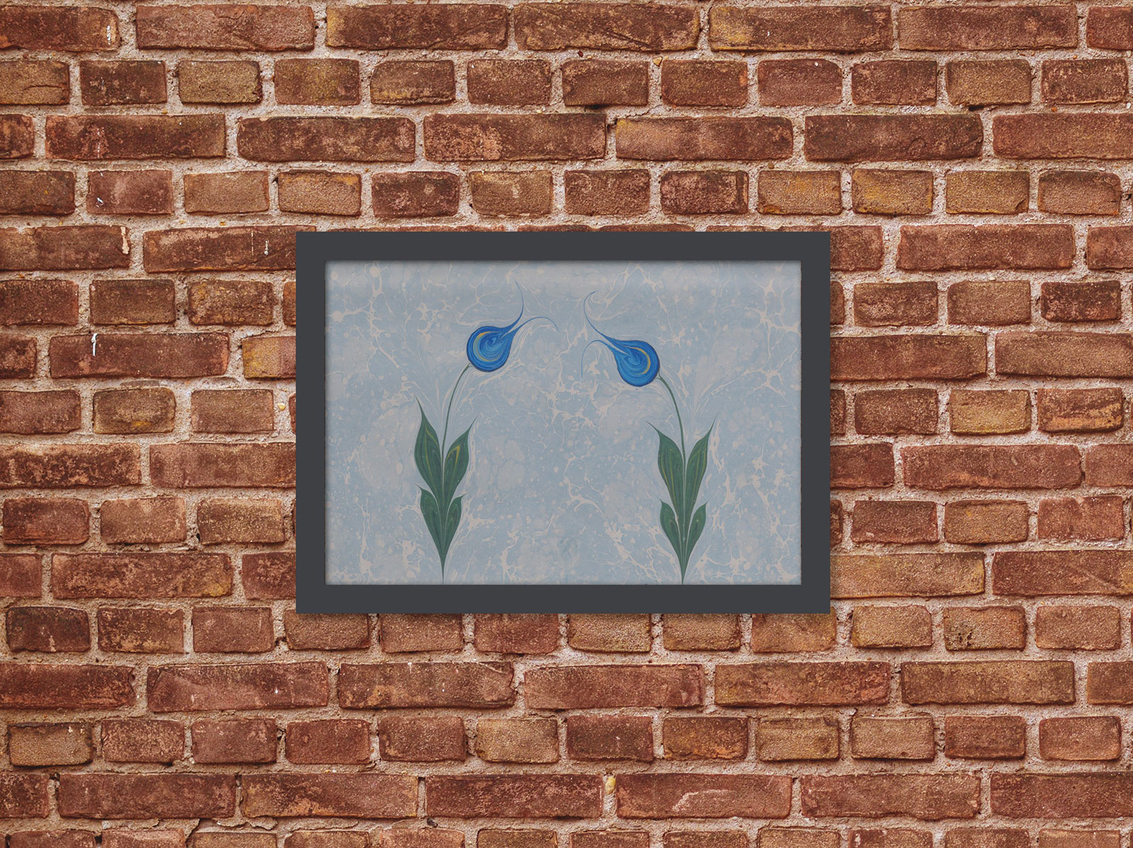 Ahşap Kendinden Çerçeveli Tablo - Ebru Sanatı - Lale, Standart - 20x28cm