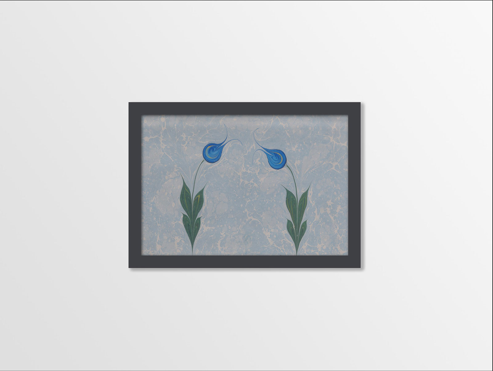 Ahşap Kendinden Çerçeveli Tablo - Ebru Sanatı - Lale, Standart - 20x28cm