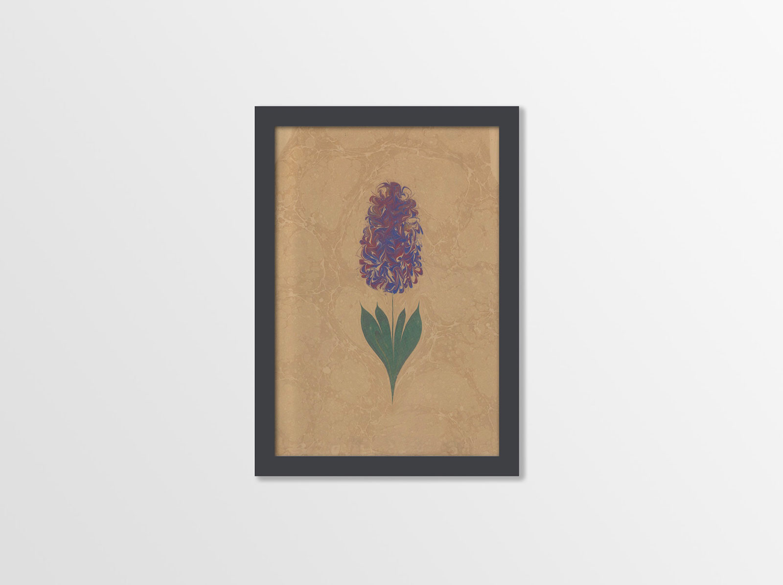 Ahşap Kendinden Çerçeveli Tablo - Ebru Sanatı - Sümbül, Standart - 20x28cm