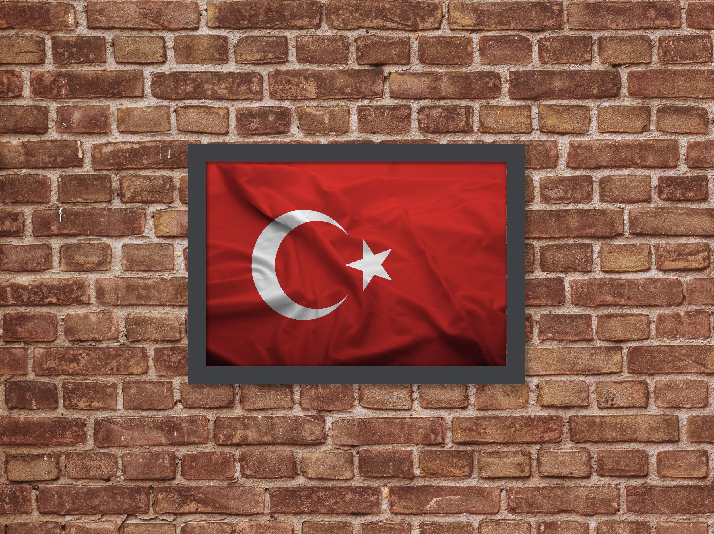 Ahşap Kendinden Çerçeveli Tablo - Türkiye Bayrağı Tablo, Standart - 20x28cm